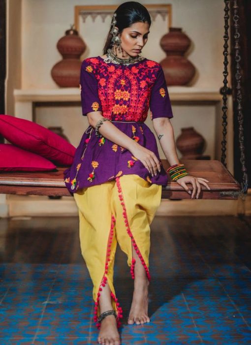 Fantastic Purple Khadi Embroidered Work Traditional Kediya Suit