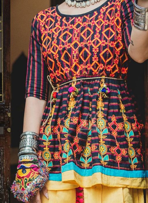 Multicolor Khadi Embroidered Work Traditional Kediya Suit