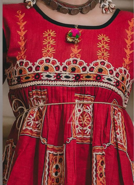 Winsome Red Khadi Embroidered Work Traditional Kediya Suit