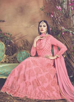Renowned Pink Georgette Embroidered Work Designer Anarkali Salwar Kameez