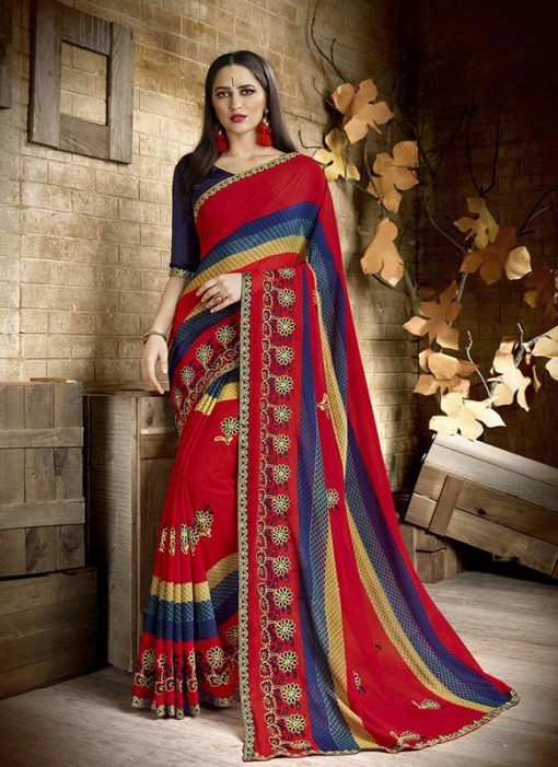 Palak Treditional Red Party Wear Saree