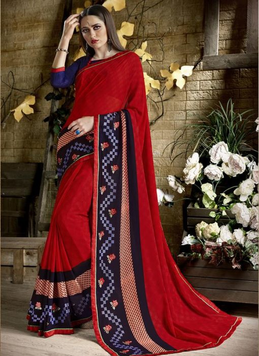 Palak Ambious Red Party Wear Saree
