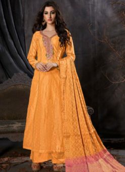 Fantastic Orange Silk Embroidered Work Kalidar Designer Palazzo Suit