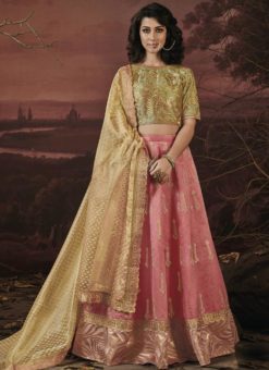 Adorable Pink Satin Silk Designer Semi Stitched Lehenga Choli