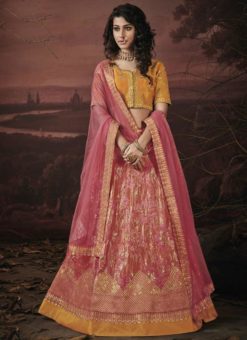 Beautiful Pink Satin Silk Designer Semi Stitched Lehenga Choli