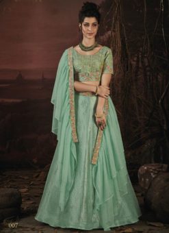 Exquisite Aqua Green Satin Silk Designer Semi Stitched Lehenga Choli
