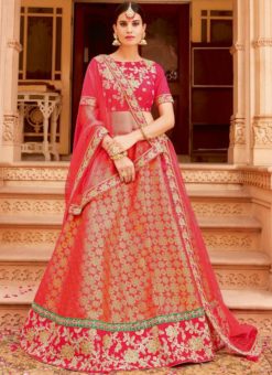 Exquisite Pink Jacquard Silk Embroidered Work Designer Lehenga Choli