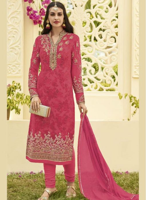 Fabulous Pink Georgette Embroidered Work Straight Salwar Kameez