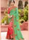 Attractive Green And Organge Silk Zari Print Designer Saree