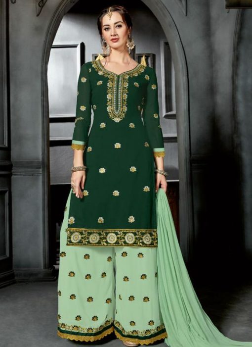 Exquisite Green Georgette Embroidered Work Designer Pakistani Salwar Kameez