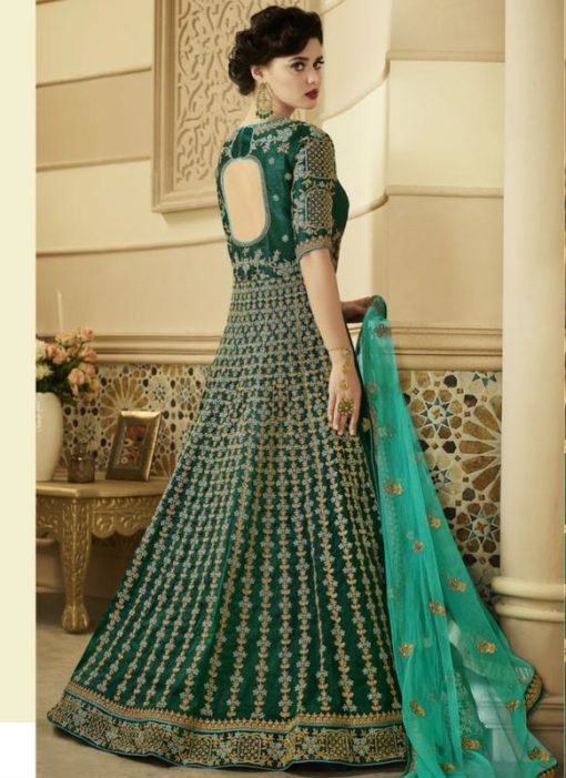 Glorious Green Silk Embroidered Work Designer Floor Length Anarkali Salwar Kameez