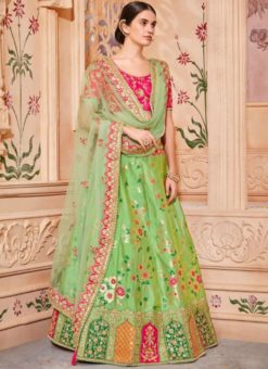 Magnificent Green Jacquard Silk Zari Weaving Designer Lehenga Choli