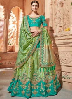Marvellous Green Jacquard Silk Zari Weaving Designer Lehenga Choli