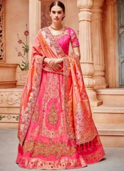Wonderful Pink Jacquard Silk Zari Weaving Designer Lehenga Choli