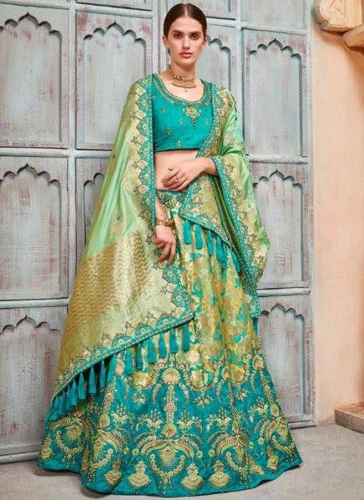 Beautiful Multicolor Jacquard Silk Zari Weaving Designer Lehenga Choli