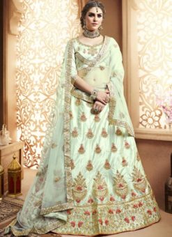 Magnificent Green Silk Embroidered Work Party Wear Lehenga Choli