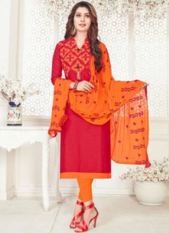 Exquisite Red South Cotton Casual Wear Churidar Salwar Kameez