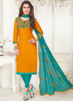 Regal Orange South Cotton Causal Wear Churidar Salwar Kameez