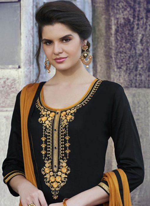 Radiant Black Cotton Embroidered Work Designer Pakistani Salwar Kameez