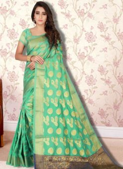 Beautiful Green Banarasi Silk Zari Work Traditional Saree