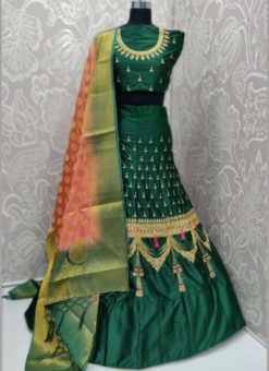Exquisite Green Silk Satin Embroidered Work Designer Wedding Lehenga Choli