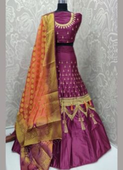 Attractive Rani Silk Satin Embroidered Work Designer Wedding Lehenga Choli