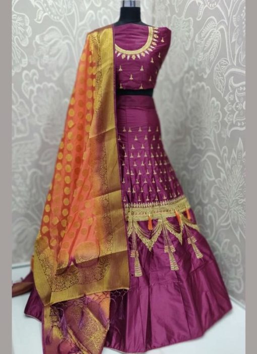 Attractive Rani Silk Satin Embroidered Work Designer Wedding Lehenga Choli