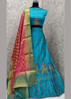 Winsome Blue Silk Satin Embroidered Work Designer Wedding Lehenga Choli
