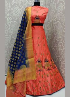 Excellent Red Silk Satin Embroidered Work Designer Wedding Lehenga Choli