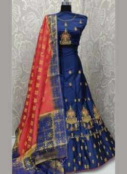 Wonderful Blue Silk Satin Embroidered Work Designer Wedding Lehenga Choli