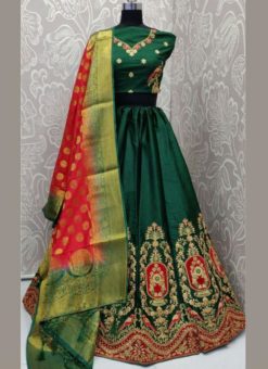 Lovable Green Silk Satin Embroidered Wor Designer Wedding Lehenga Choli