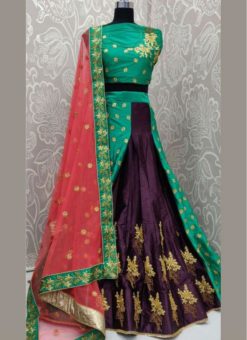 Winsome Purple Silk Satin Embroidered Work Designer Wedding Lehenga Choli