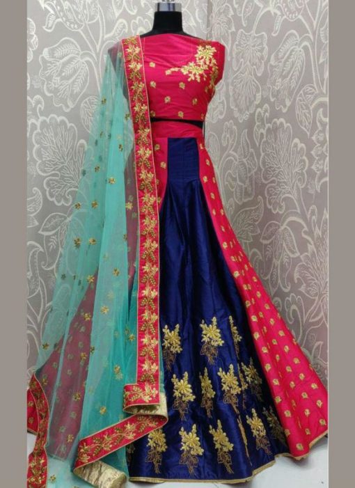 Excellent Pink Silk Satin Embroidered Work Designer Wedding Lehenga Choli