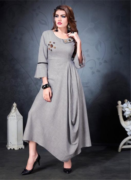 Elegant Grey Rayon Cotton Designer Party Wear Kurti