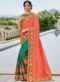 Fetching Red And Peach Satin Silk Designer Saree