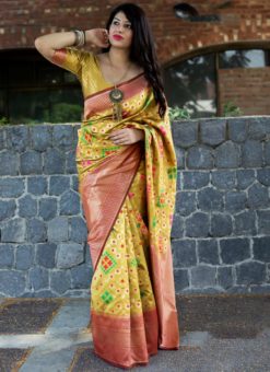 Enthralling Yellow Art Silk Zari Weaving Traditional Saree