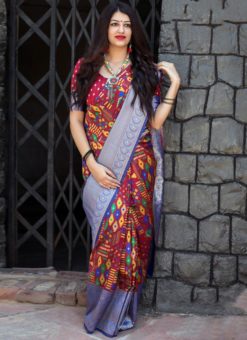 Beautiful Grey Art Silk Zari Weaving Traditional Saree