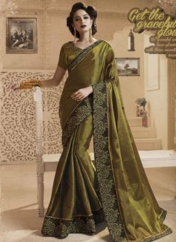 Opulent Green Silk Party Wear Designer Saree