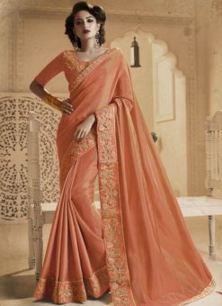 Gorgeous Peach Silk Party Wear Designer Saree