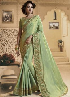 Magnificent Green Silk Party Wear Designer Saree