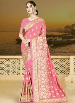 Impressive Pink Silk Georgette Zari Work Designer Saree