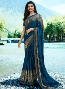 Stylish Blue Georgette Printed Casual Wear Saree