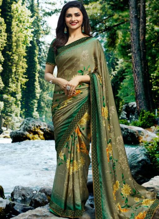 Excellent Mint Green Georgette Printed Casual Wear Saree