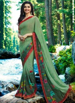 Amazing Green Georgette Printed Casual Wear Saree