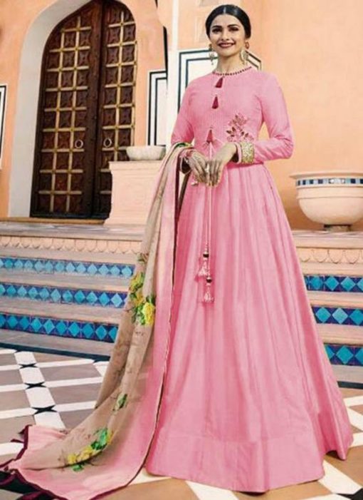 Luxurious Pink Silk Embroidered Work Designer Anarkali Salwar Kameez