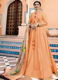 Lovley Orange Silk Embroidered Work Designer Anarkali Salwar Kameez