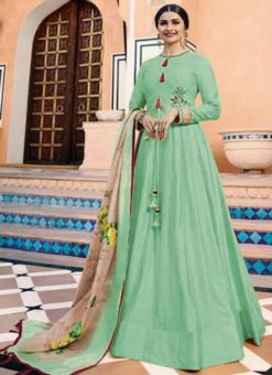 Graceful Sea Green Silk Embroidered Work Designer Anarkali Salwar Kameez