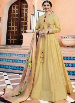 Elegant Yellow Silk Embroidered Work Designer Anarkali Salwar Kameez