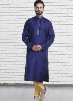 Miraamall Navy Blue Cotton Mens Wear Designer Readymade Kurta Payjama
