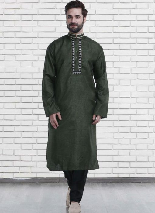 Miraamall Green Cotton Mens Wear Designer Readymade Kurta Payjama